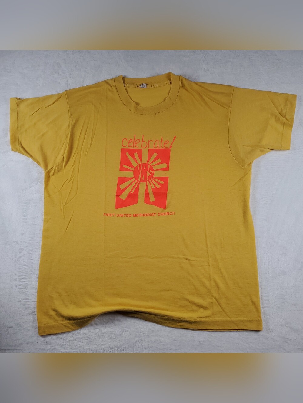 Vintage 80s Screen Stars Celebrate FUMC Bible T-shirt Single-Stitch USA M READ